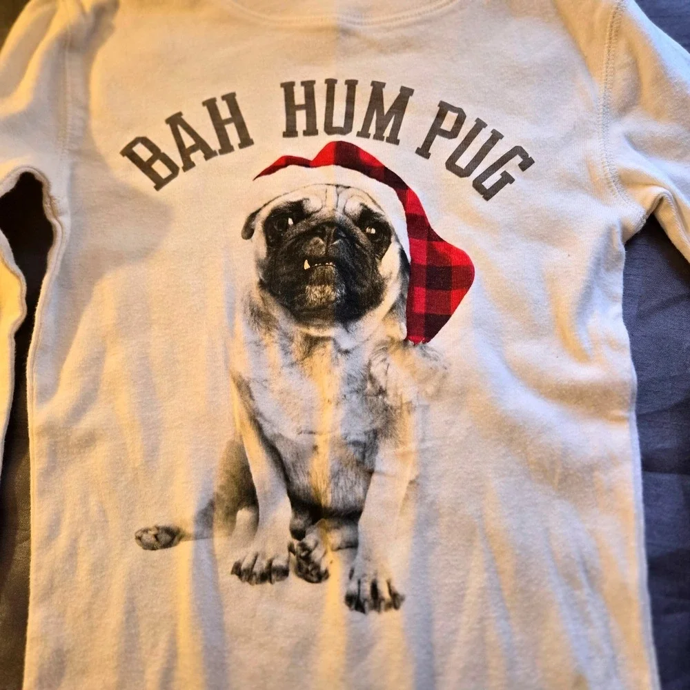Kids Old Navy Pajama Set L‎ 10 Bah Hum Pug Long Sleeve Top Red Plaid Pants